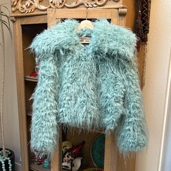 Free People Moonlight Faux Fur Jacket in Granite Green - Picture 5 of 15